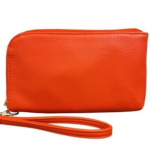 Charge It! Orange Pebbled Faux Leather Wristlet Clutch Wallet Gold Hardware